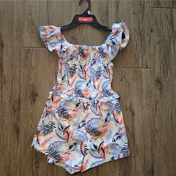 Vince Camuto Girls 12 Romper Pastel Peach Blue Hamptons Tween Beach - Picture 2 of 10